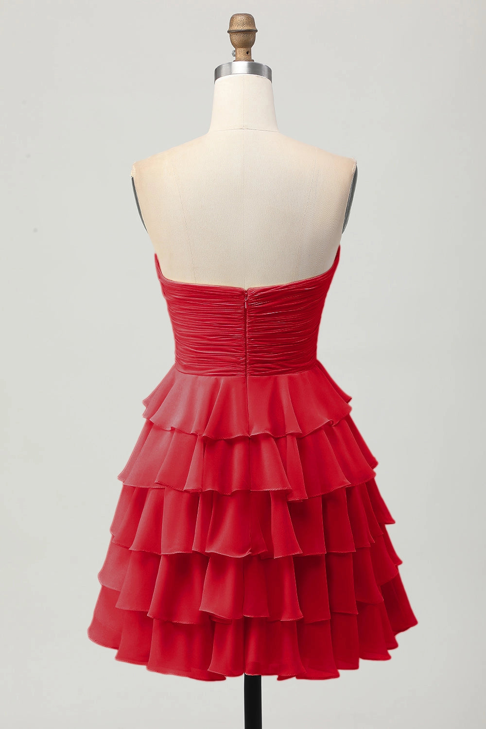 Cream A Line Strapless Sweetheart Plain Back Tiered Mini Homecoming Dress