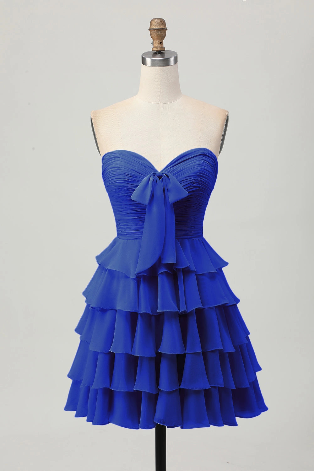 Cream A Line Strapless Sweetheart Plain Back Tiered Mini Homecoming Dress