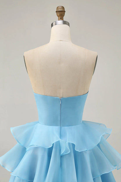 Pink A-Line Sweetheart Strapless Closed Back Mini Homecoming Dress