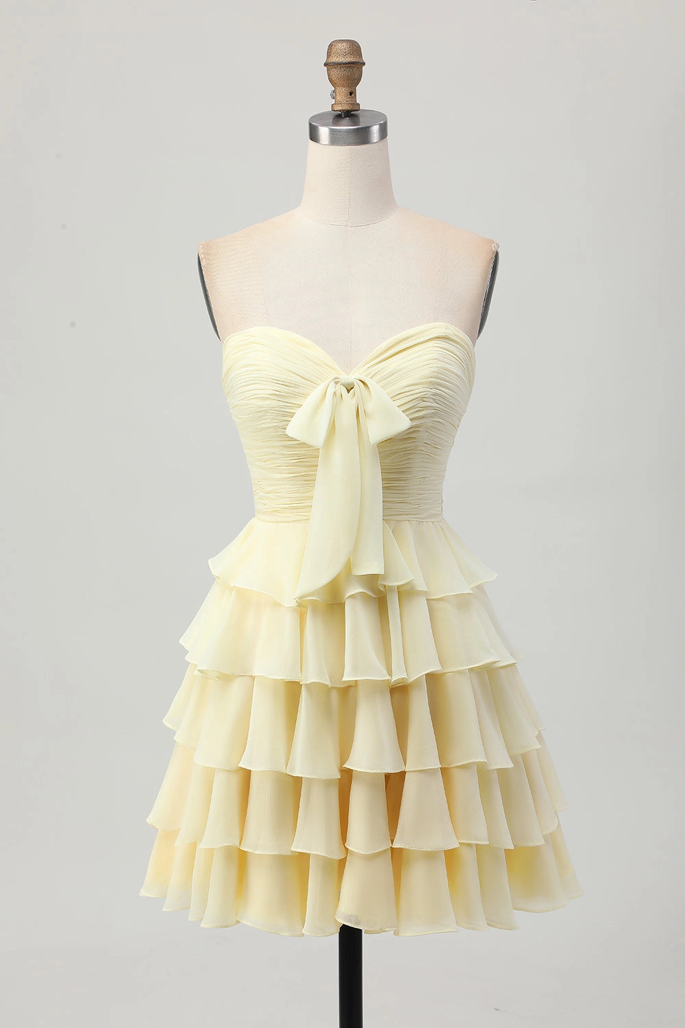 Cream A Line Strapless Sweetheart Plain Back Tiered Mini Homecoming Dress