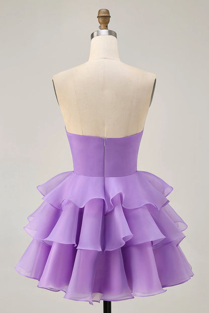Pink A-Line Sweetheart Strapless Closed Back Mini Homecoming Dress