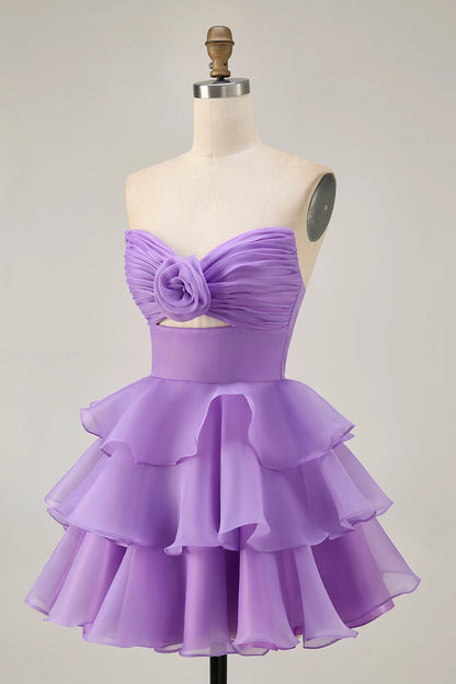 Pink A-Line Sweetheart Strapless Closed Back Mini Homecoming Dress