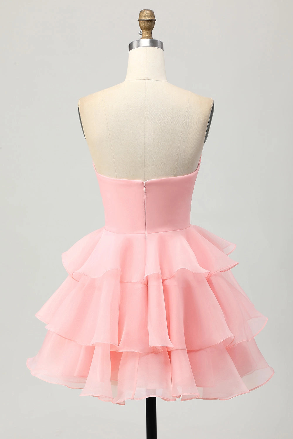 Pink A-Line Sweetheart Strapless Closed Back Mini Homecoming Dress