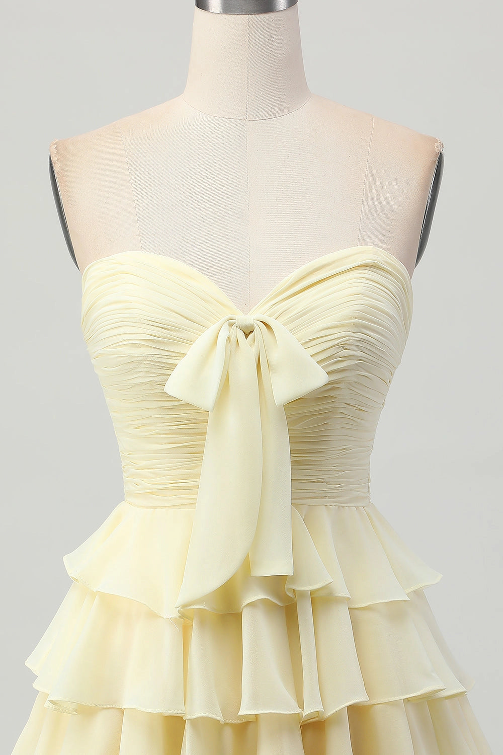 Cream A Line Strapless Sweetheart Plain Back Tiered Mini Homecoming Dress