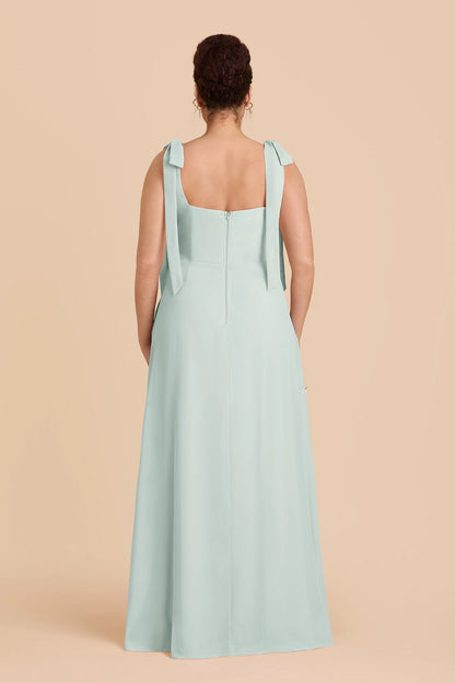 Flowy Chiffon A‑Line Square Neck Tie‑Strap Square‑Back Slit Maxi Plus Size Bridesmaid Dress