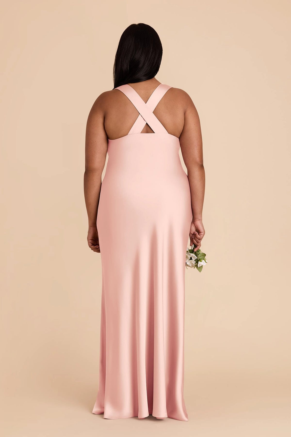 Soft Satin Mermaid V Neck Sleeveless Cross Back Maxi Plus Size Bridesmaid Dress