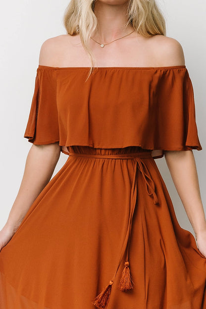 Flowy A-line Off-The-Shoulder Ruffle Sleeve Open-Back Mother Of Bride Dress