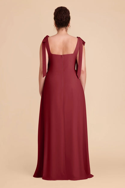 Flowy Chiffon A‑Line Square Neck Tie‑Strap Square‑Back Slit Maxi Plus Size Bridesmaid Dress