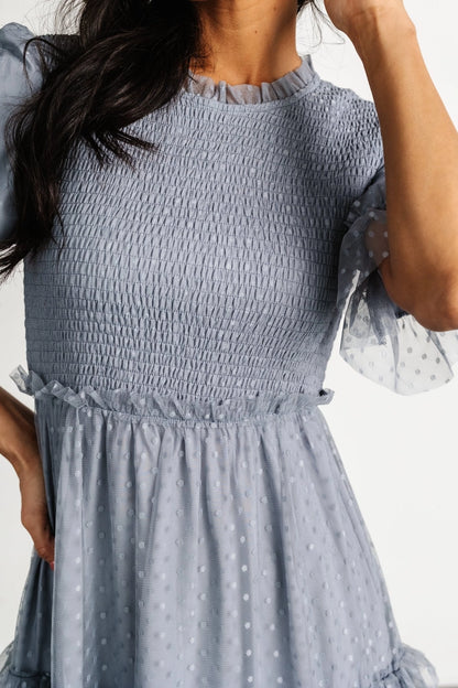 Charming A-Line Round Neck Ruffle-Sleeve Keyhole-Back Midi Mother Of Bride Dress