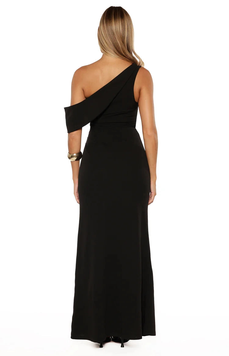 RoselleDress asymmetric off one shoulder open back fitted long formal evening gown