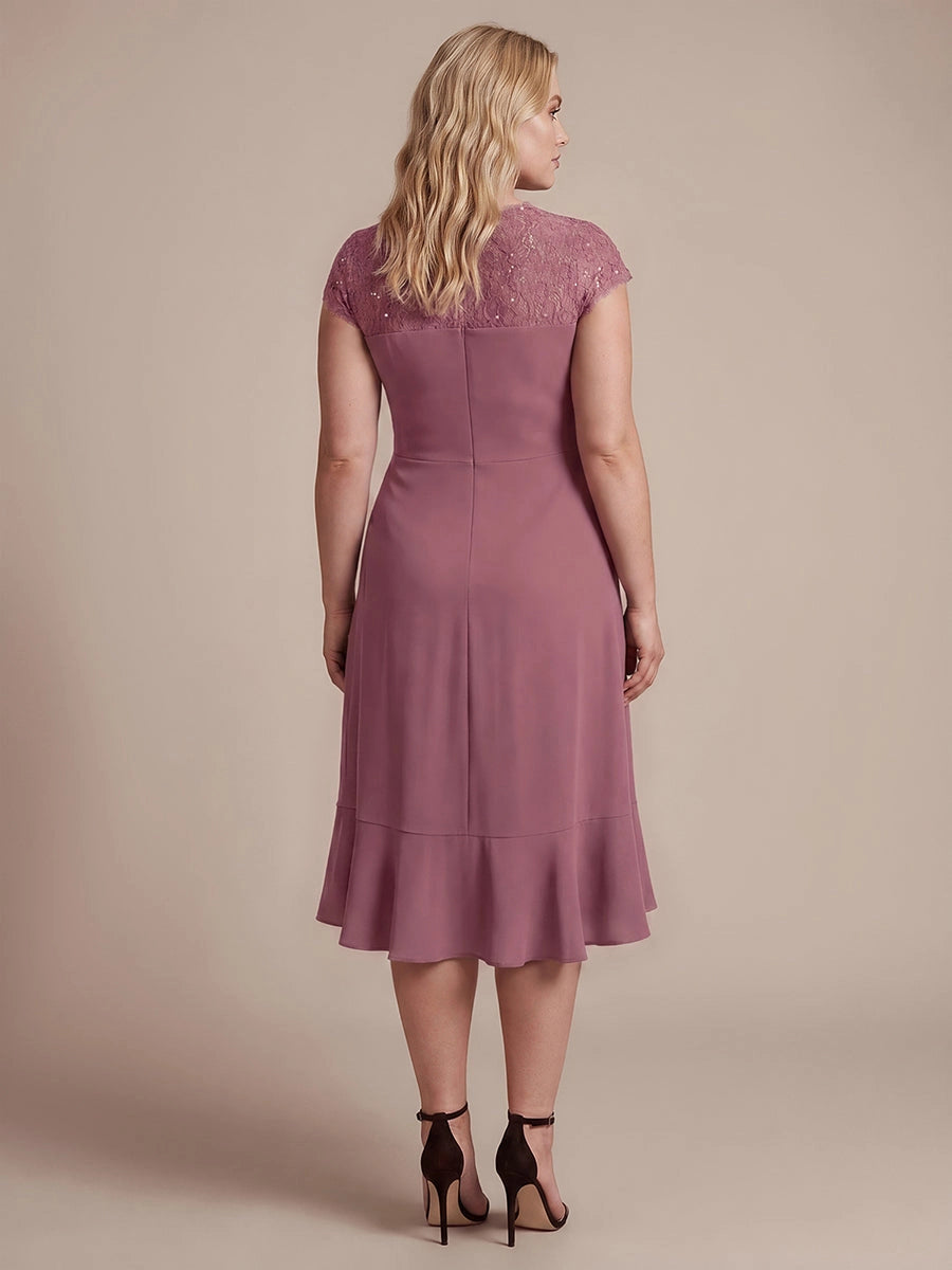Roselledress lace yoke plus size formal midi gown solid back zipper rear shot