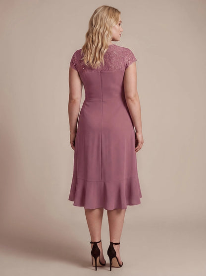 Roselledress lace yoke plus size formal midi gown solid back zipper rear shot