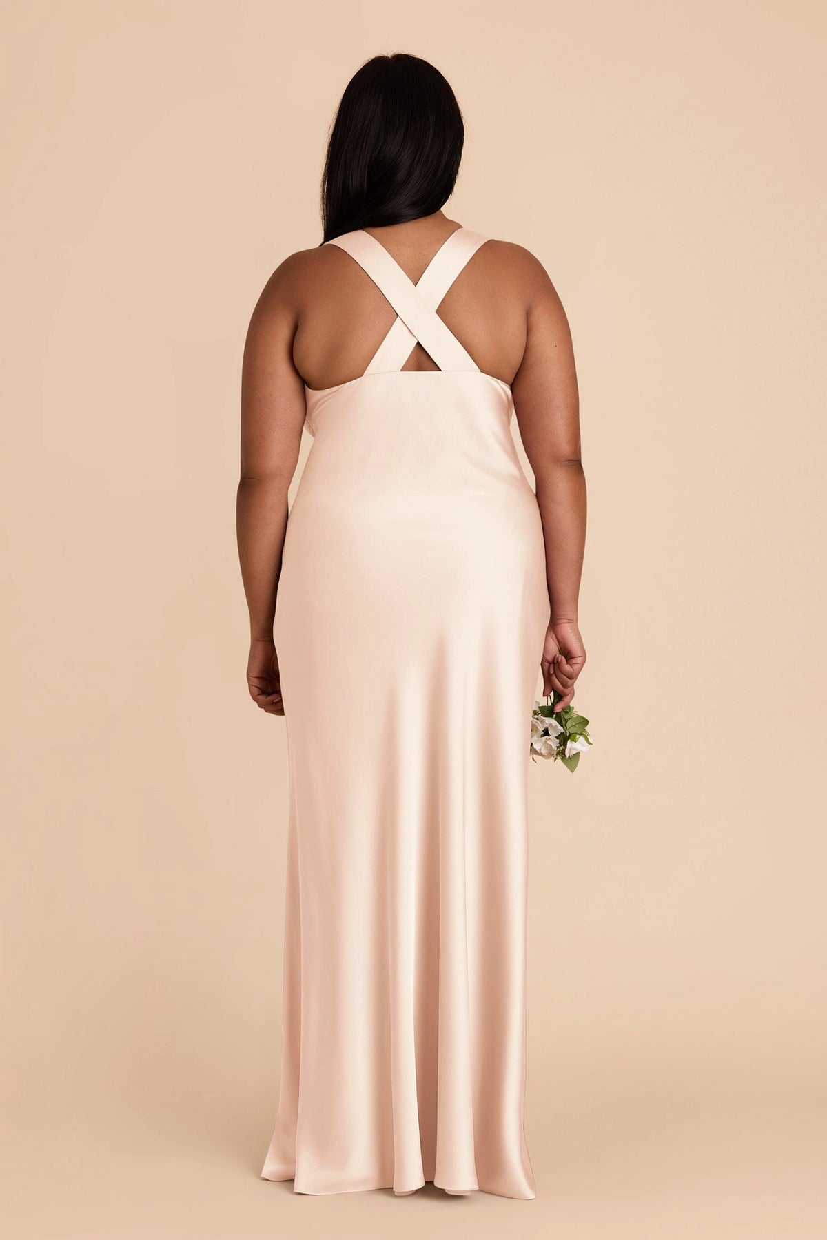 Soft Satin Mermaid V Neck Sleeveless Cross Back Maxi Plus Size Bridesmaid Dress
