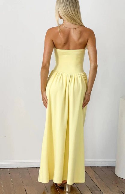 Soft A Line Strapless Plain Back Maxi Long Prom Dress