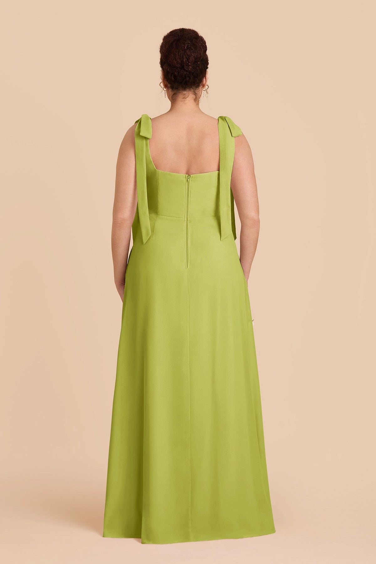 Flowy Chiffon A‑Line Square Neck Tie‑Strap Square‑Back Slit Maxi Plus Size Bridesmaid Dress