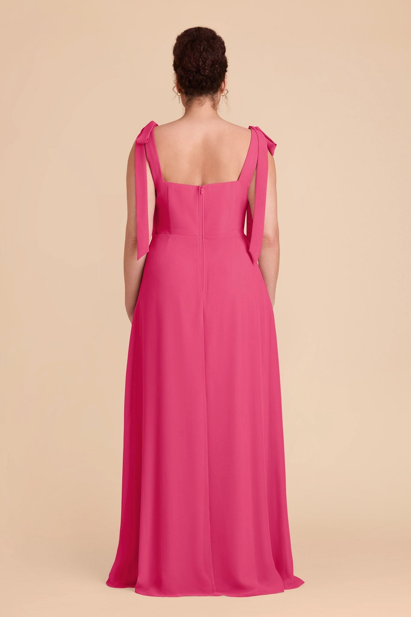 Flowy Chiffon A‑Line Square Neck Tie‑Strap Square‑Back Slit Maxi Plus Size Bridesmaid Dress