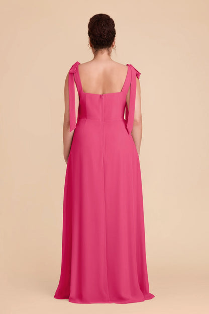 Flowy Chiffon A‑Line Square Neck Tie‑Strap Square‑Back Slit Maxi Plus Size Bridesmaid Dress