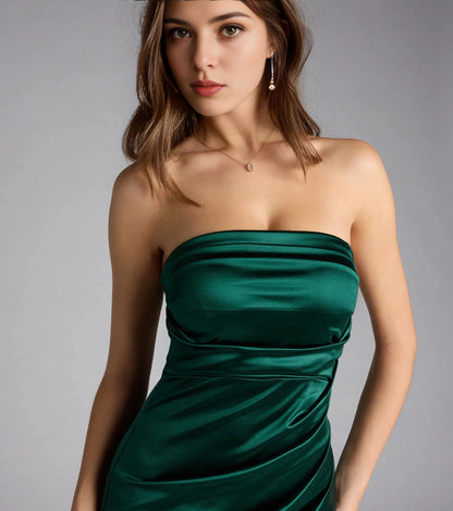 Roselledress Glossy Mermaid Strapless Sleeveless Zip-Back Maxi Plus Size Prom Dress