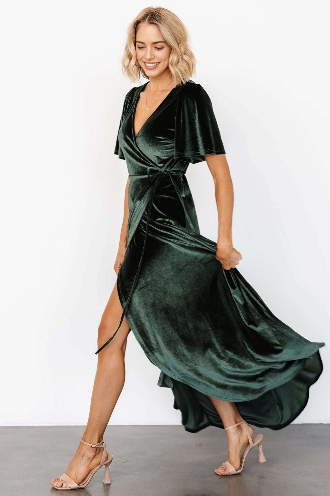 Soft A‑line V‑Neck Flutter Sleeve Closed‑Back Maxi Mother Of Bride Dress