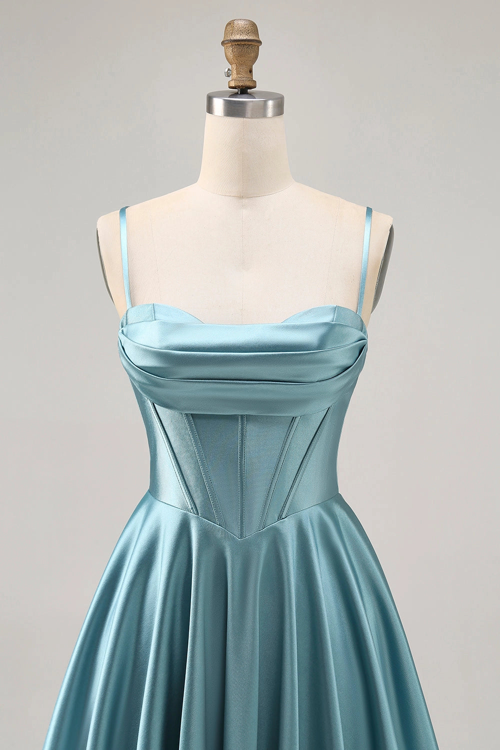 Light Blue A-Line Cowl Spaghetti Strap Lace Up Back Mini Homecoming Dress