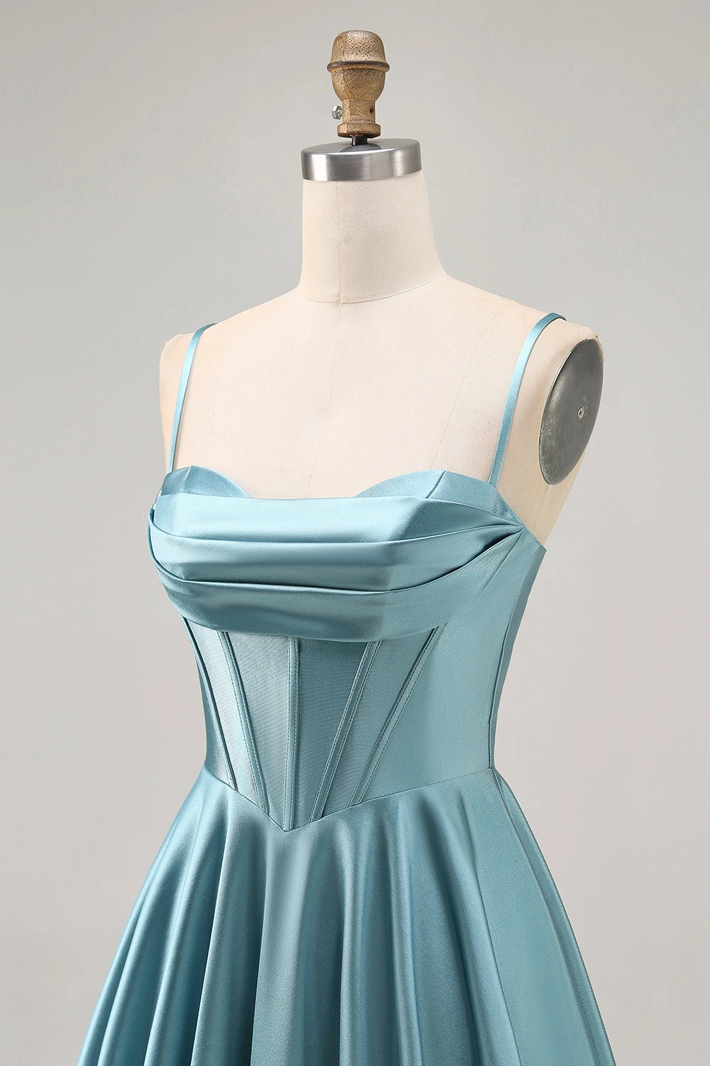 Light Blue A-Line Cowl Spaghetti Strap Lace Up Back Mini Homecoming Dress