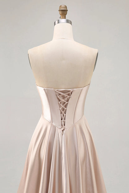 Champagne A-Line Twist Strapless Lace Up Back Mini Homecoming Dress