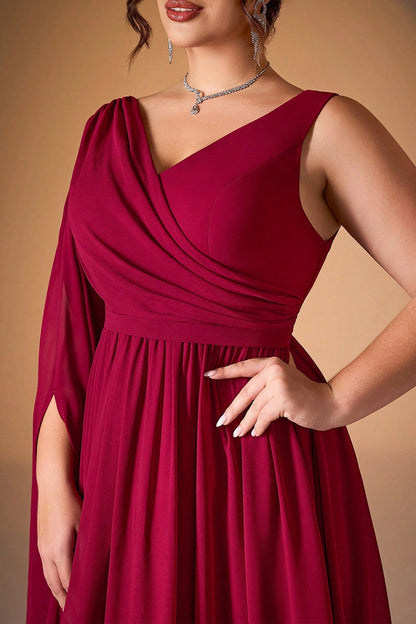 Burgundy Plus Size A-Line V-Neck Sleeveless V-Back Long Prom Dress