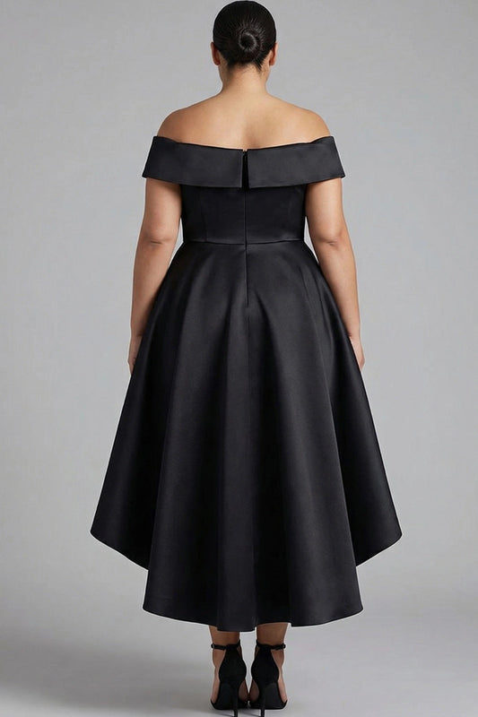 Roselledress plus size formal prom dress back view, off-shoulder folded neckline zipper closure elegant high low evening dress