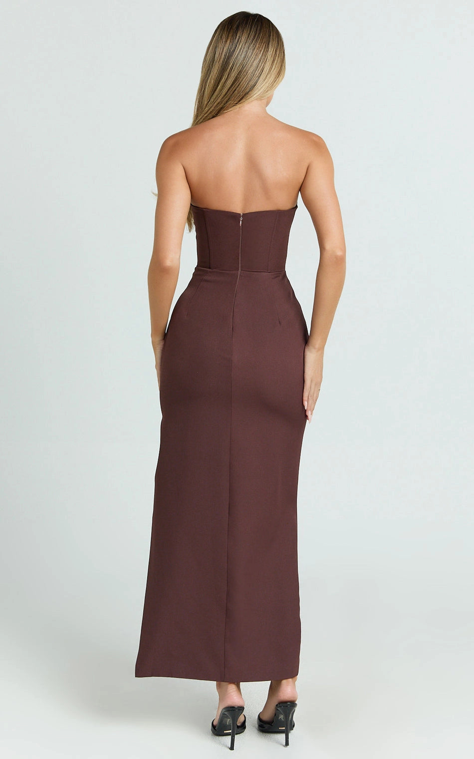 Roselledress sheath formal dress plus size strapless straight back invisible zipper midi prom dress back view