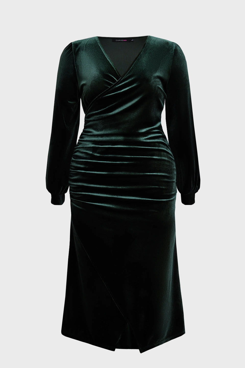 Elegant Sheath V-Neck Lantern-Sleeve Plain-Back Midi Plus Size Mother Of Bride Dress