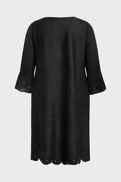 Shift Midi Round-Neck Pleated-Sleeve Solid-Back Midi plus size Mother Of Bride Dress