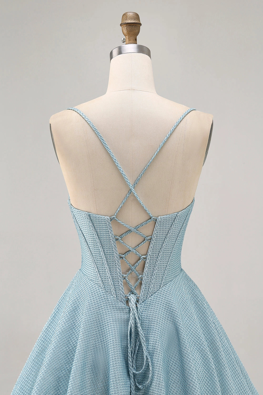 Light Blue A-Line Cowl Spaghetti Strap Lace Up Back Mini Homecoming Dress