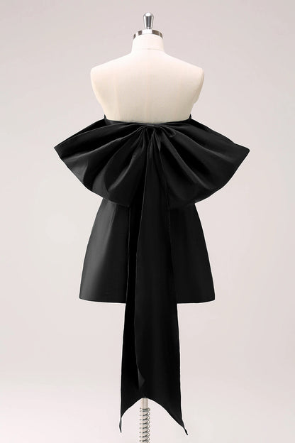 Emerald Green A Line Strapless Off Shoulder Giant Bow Back Mini Homecoming Dress
