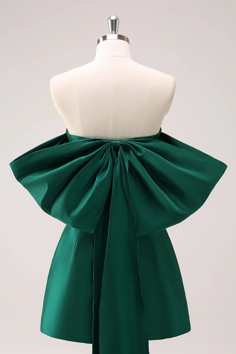 Emerald Green A Line Strapless Off Shoulder Giant Bow Back Mini Homecoming Dress