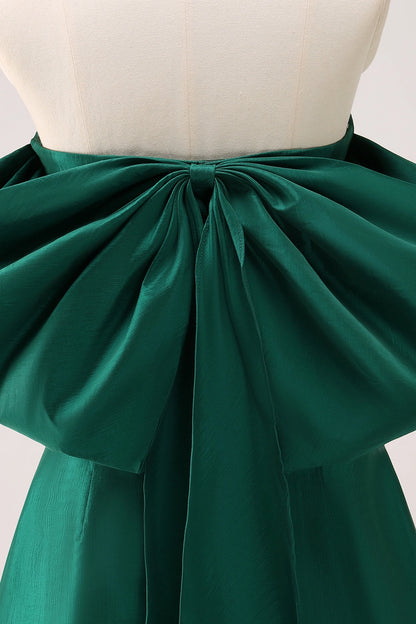 Emerald Green A Line Strapless Off Shoulder Giant Bow Back Mini Homecoming Dress