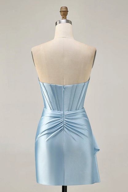 Emerald Green Sheath Strapless Tube Plain Back Cutout Mini Homecoming Dress