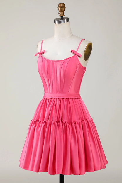 Black A-Line Scoop Spaghetti Strap Lace Up Back Mini Homecoming Dress