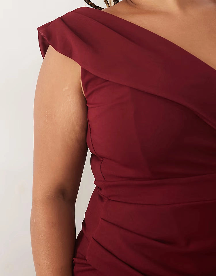 Sophisticated Wrap‑V Cowl‑Back Sleeveless Slit Maxi Plus Size Wedding Guest Dress