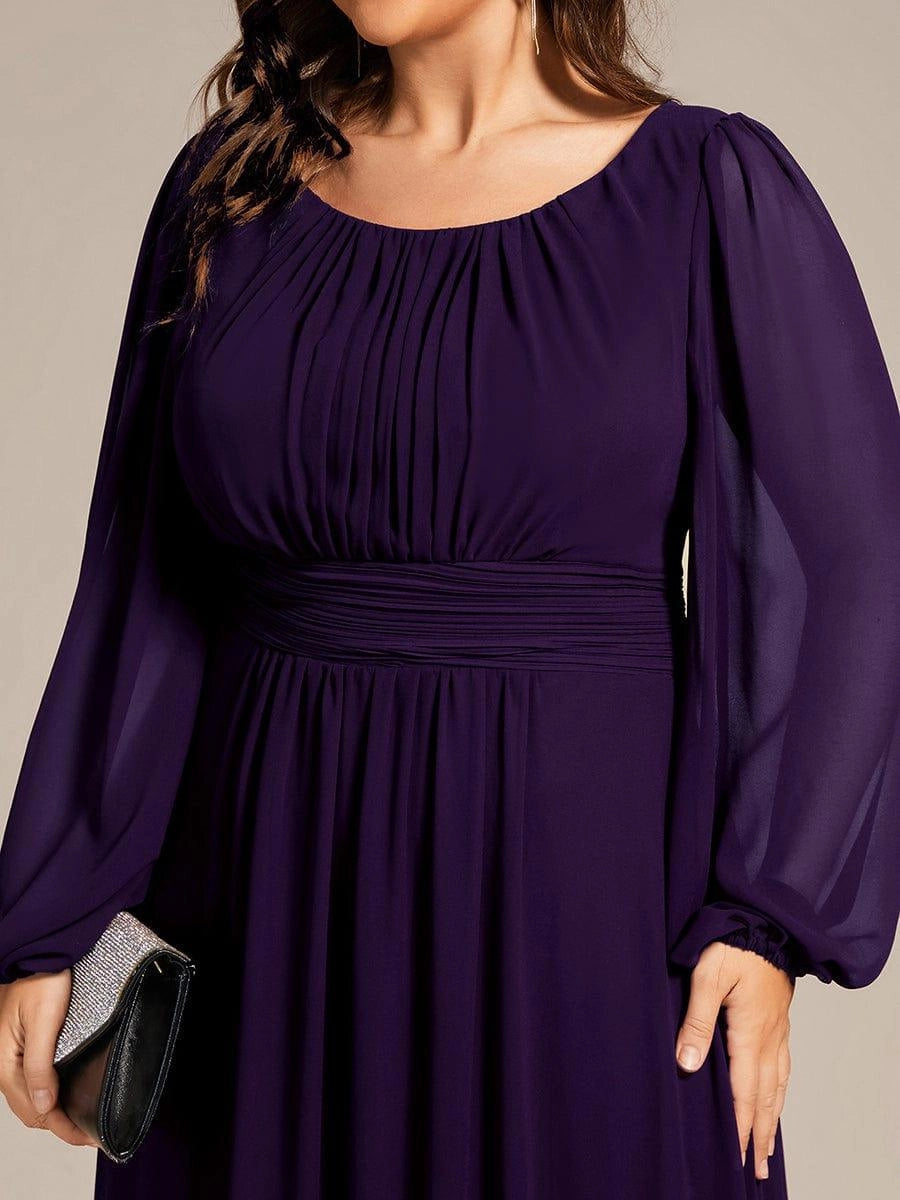 Roselledress Flowy A-Line Scoop-Neck Lantern-Sleeve V-Zip-Back Maxi Plus Size Weeding Guest Dress