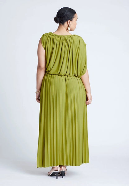 Roselledress Cape‑Sleeve Cutout Waist Pleated Maxi Plus Size Wedding Guest Dress