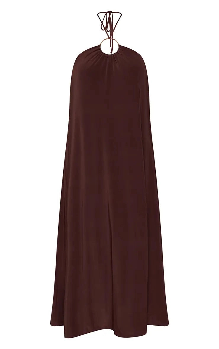 Plus Size Flowy A‑Line Halter Sleeveless Open Back Maxi Wedding Guest Dress