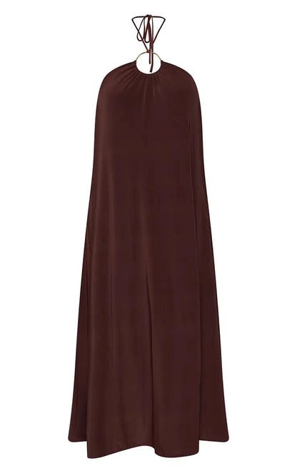 Plus Size Flowy A‑Line Halter Sleeveless Open Back Maxi Wedding Guest Dress
