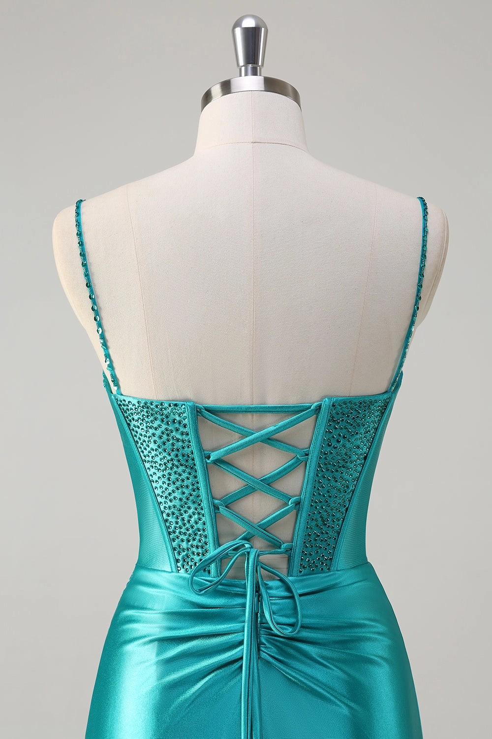 Turquoise Mermaid Sweetheart Spaghetti Lace Up Back Maxi Prom Dress