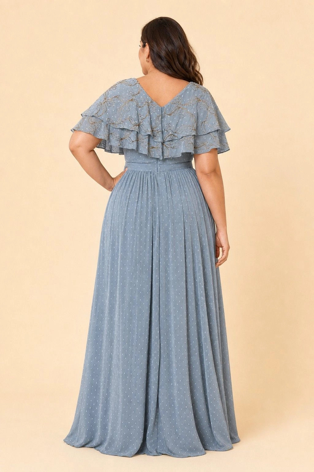 Roselledress chiffon formal dress plus size v back invisible zipper long prom dress back view
