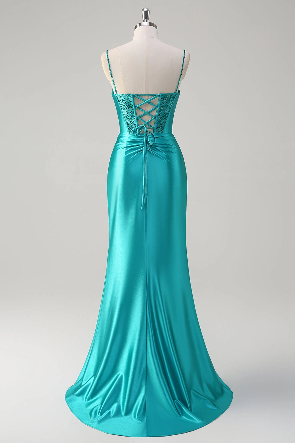 Turquoise Mermaid Sweetheart Spaghetti Lace Up Back Maxi Prom Dress