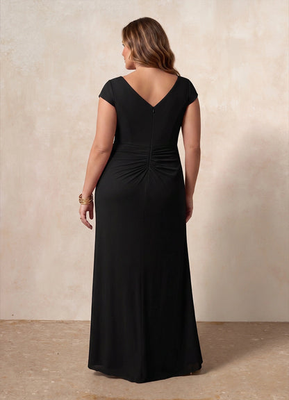 roselledress curvy black sheath formal dress ruffled side slit wedding guest long dress