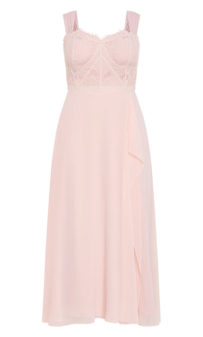 Dusty Rose Lace Chiffon Maxi Plus Size Wedding Guest Dress