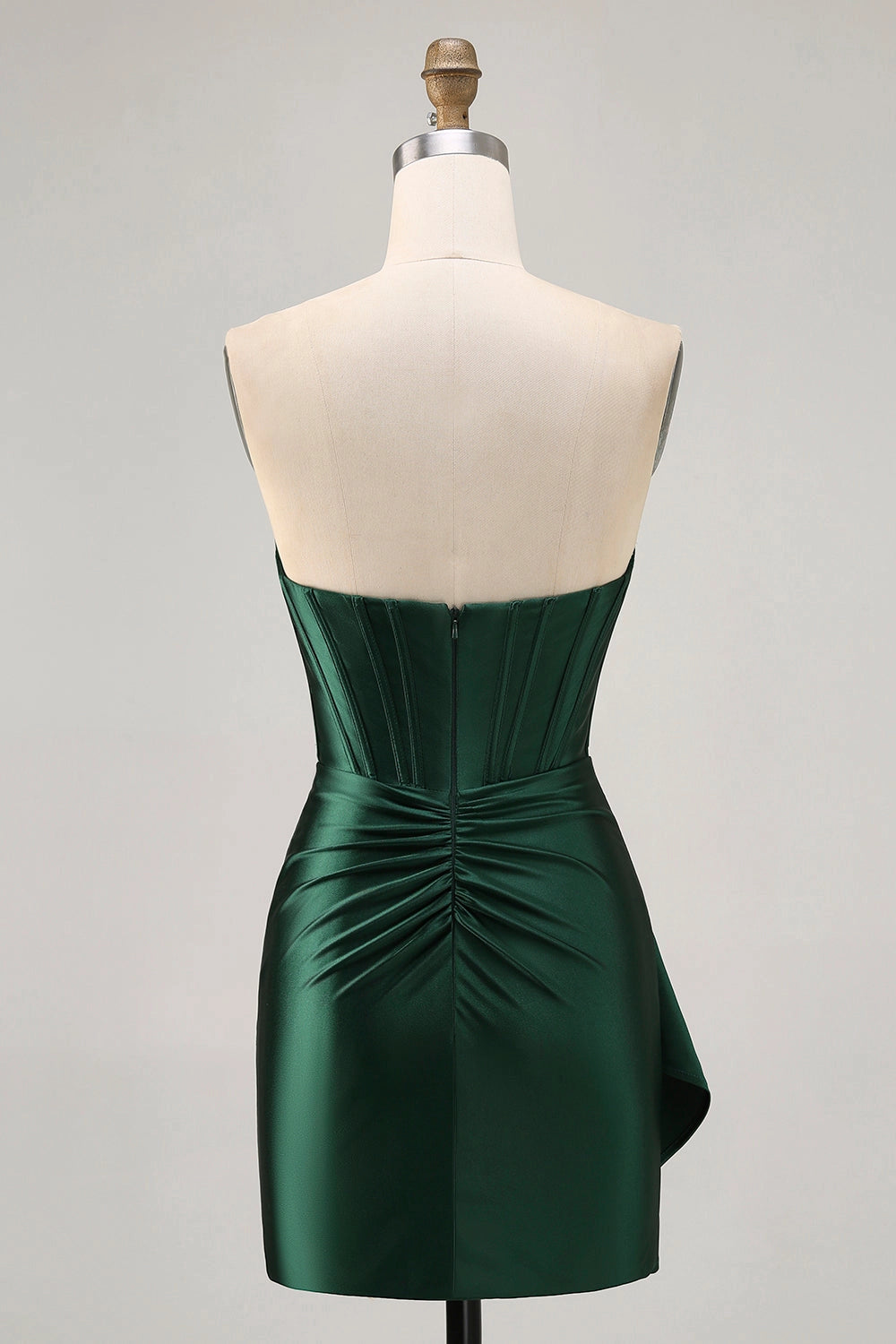 Roselle Dress dark green two piece party dress strapless corset plain back ruched mini homecoming dress rear view