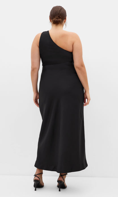Cobalt Blue One‑Shoulder Hardware Wrap Maxi Plus Size Wedding Guest Dress
