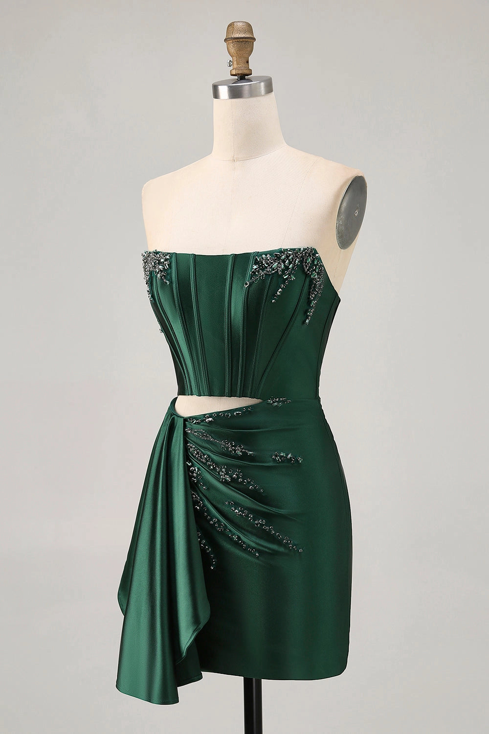 Emerald Green Sheath Strapless Tube Plain Back Cutout Mini Homecoming Dress